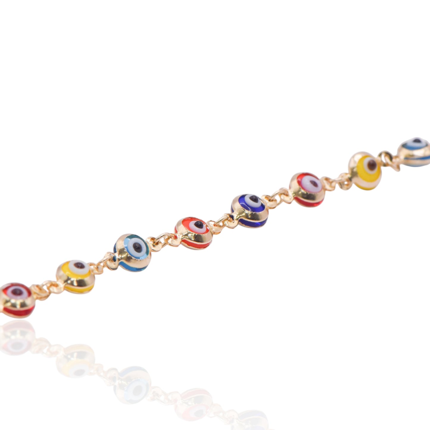 Rainbow Evil Eye Bracelet 14K Yellow Gold (Child) 6in