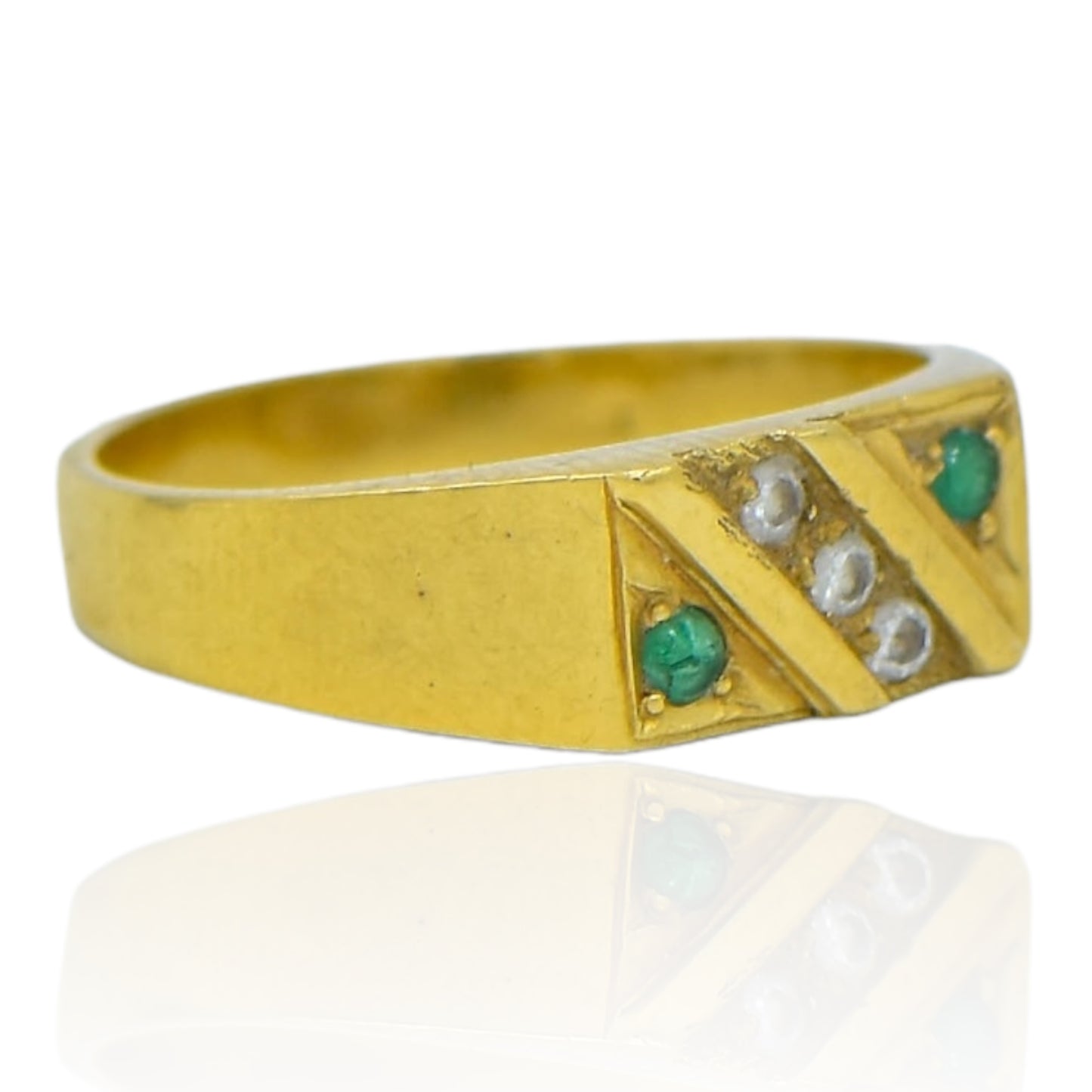 Signet Ring Emerald and CZ Ring 14K Yellow Gold