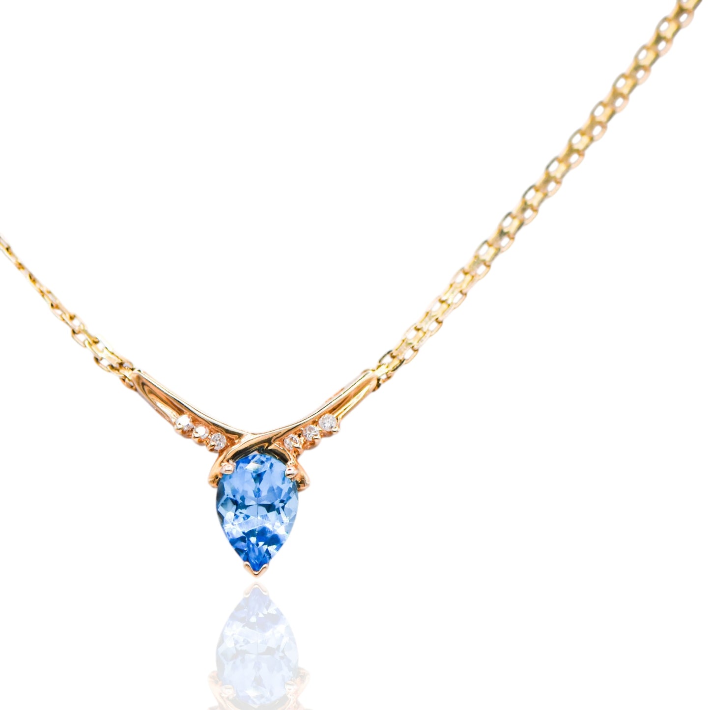 Pear Shape Blue Topaz and Diamond 14K Necklace 16 in