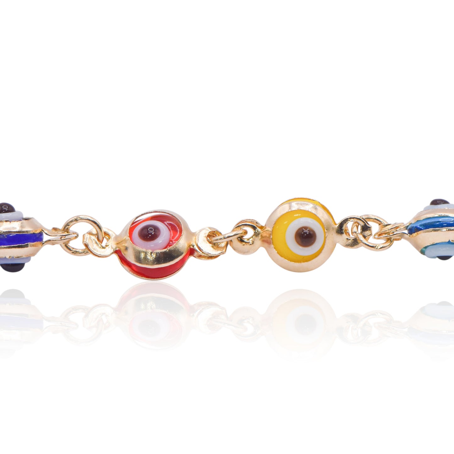 Rainbow Evil Eye Bracelet 14K Yellow Gold (Child) 6in