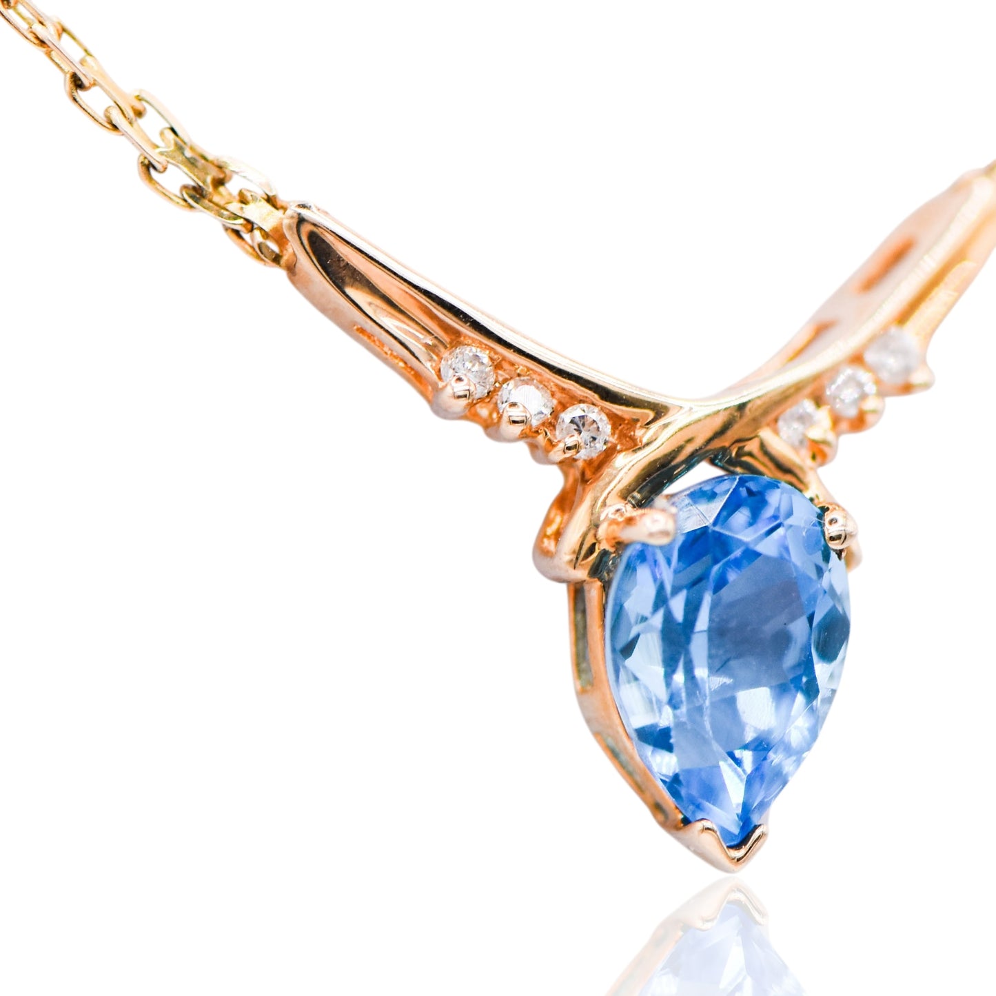 Pear Shape Blue Topaz and Diamond 14K Necklace 16 in