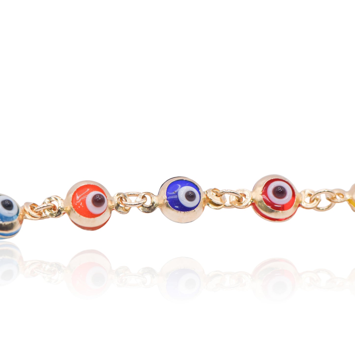 Rainbow Evil Eye Bracelet 14K Yellow Gold (Child) 6in