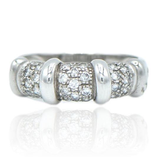 Bamboo Style CZ Ring 14K White Gold