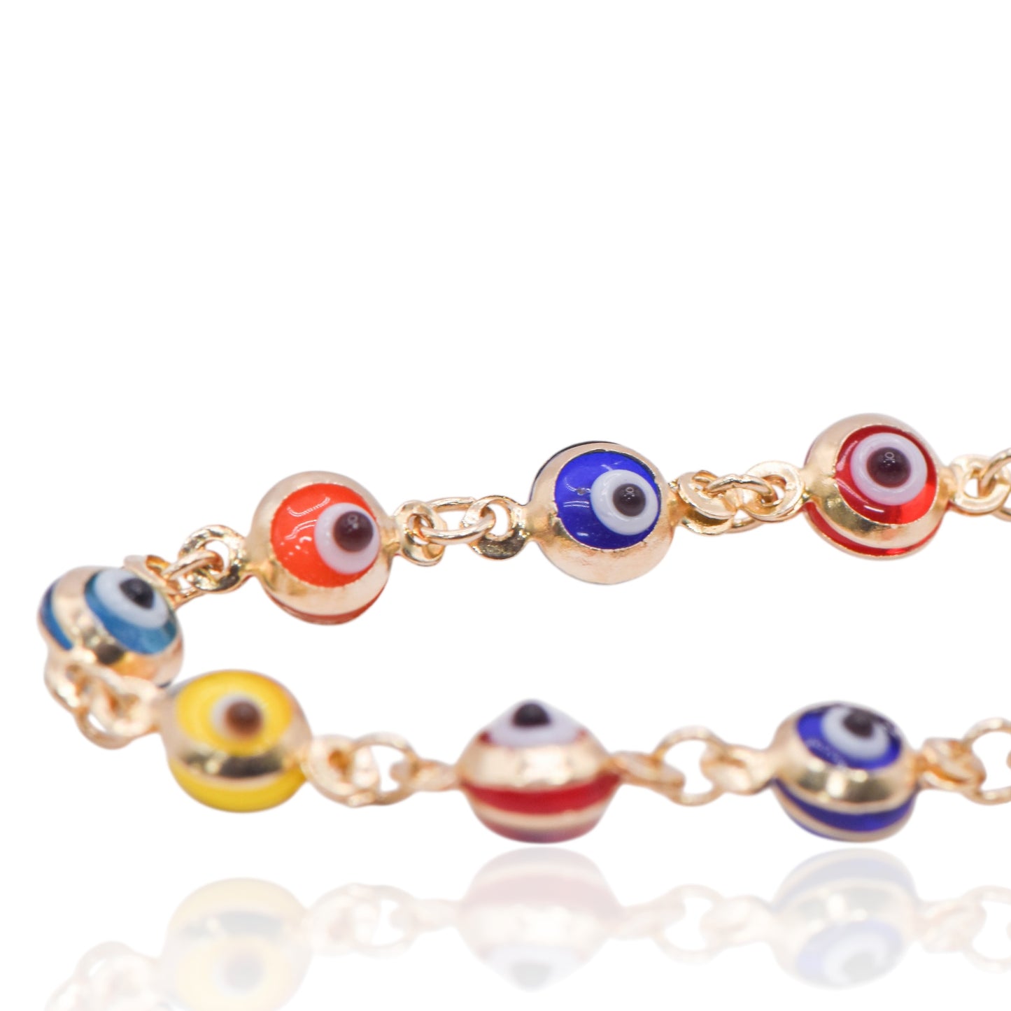 Rainbow Evil Eye Bracelet 14K Yellow Gold (Child) 6in