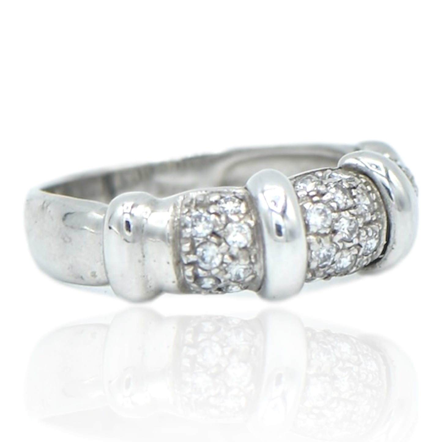 Bamboo Style CZ Ring 14K White Gold