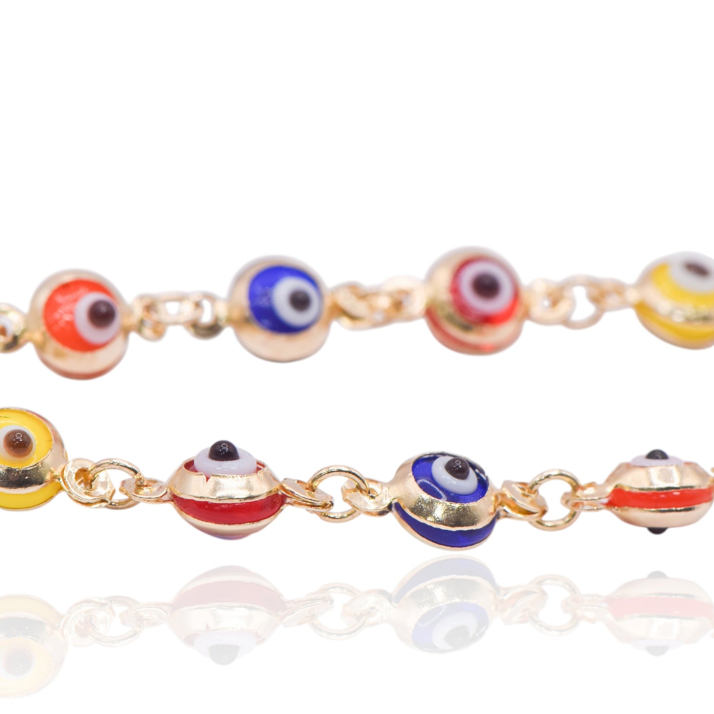 Rainbow Evil Eye Bracelet 14K Yellow Gold (Child) 6in