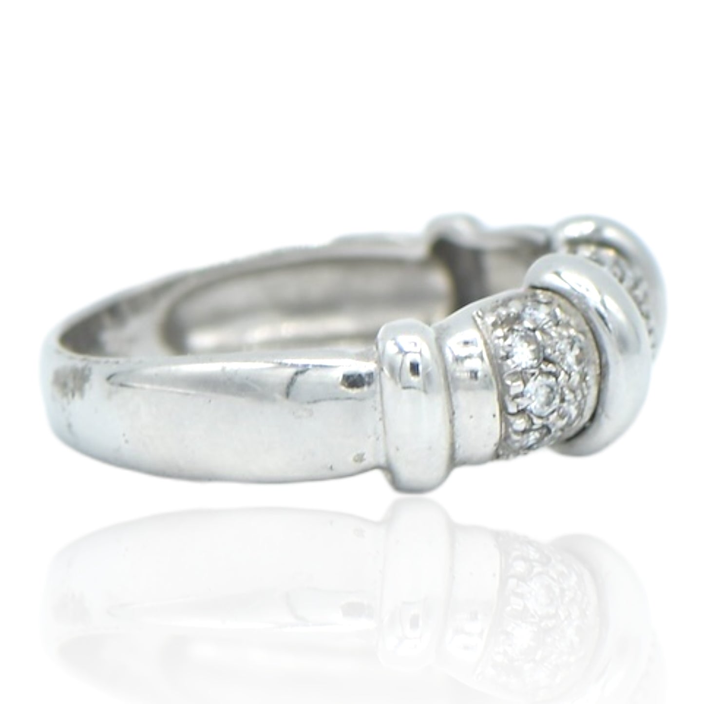 Bamboo Style CZ Ring 14K White Gold