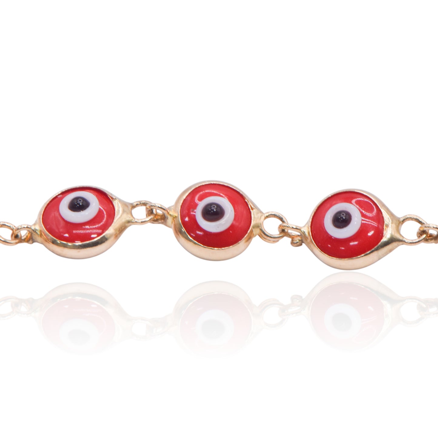 Red Evil Eye Bracelet 14K Yellow Gold (Child) 6in