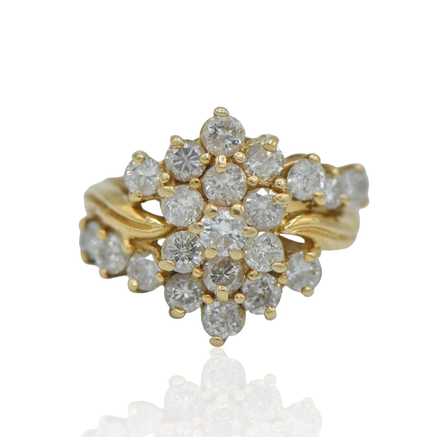 Flower Diamond Ring 1.68 cttw 14K Yellow Gold