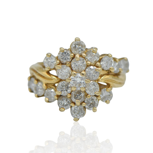 Flower Diamond Ring 1.68 cttw 14K Yellow Gold