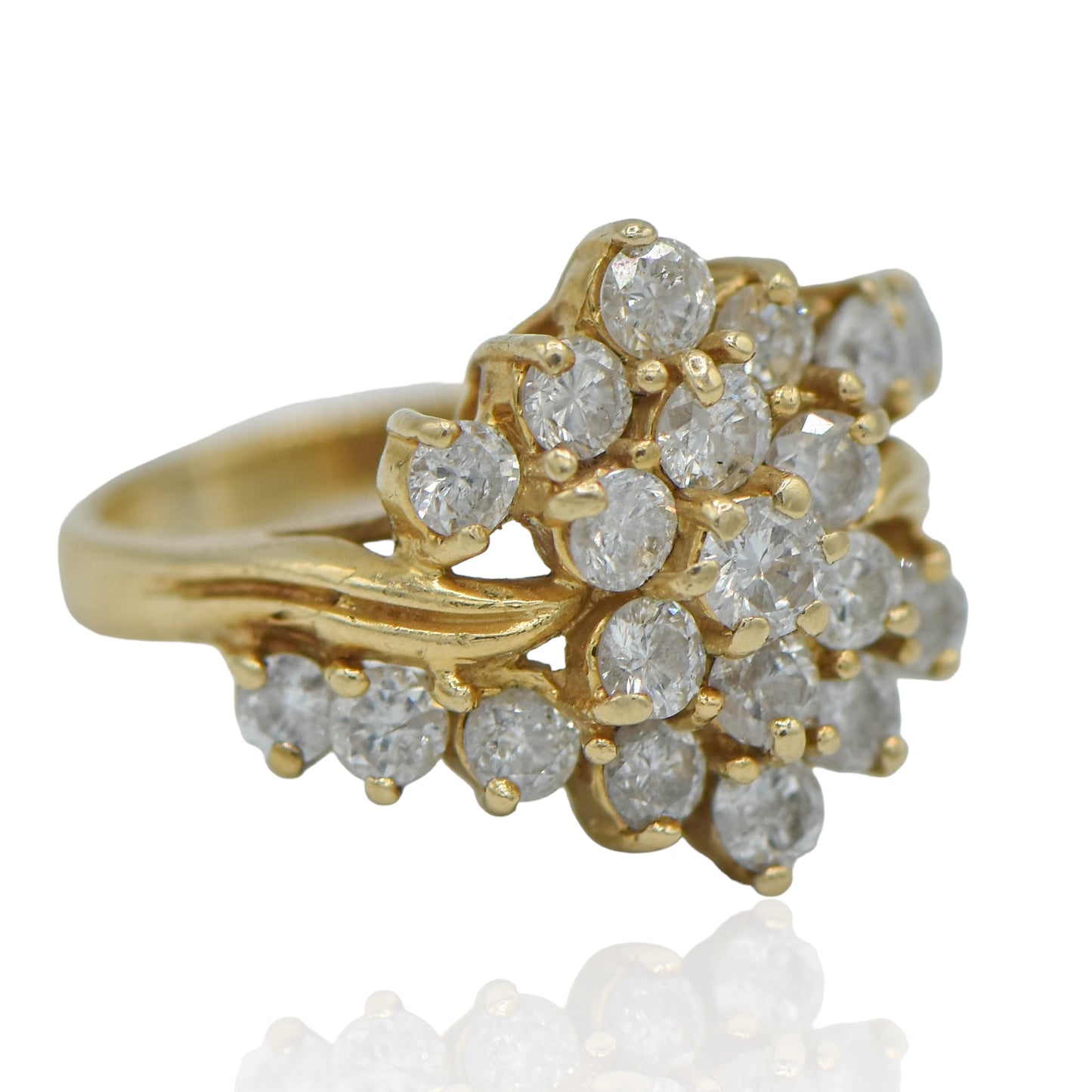 Flower Diamond Ring 1.68 cttw 14K Yellow Gold