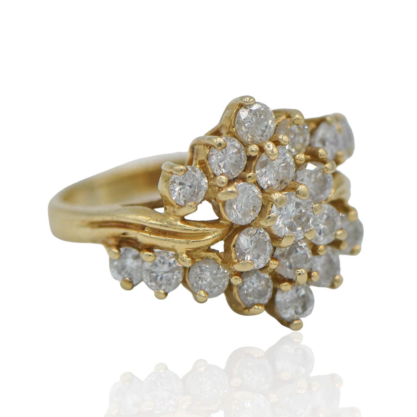 Flower Diamond Ring 1.68 cttw 14K Yellow Gold