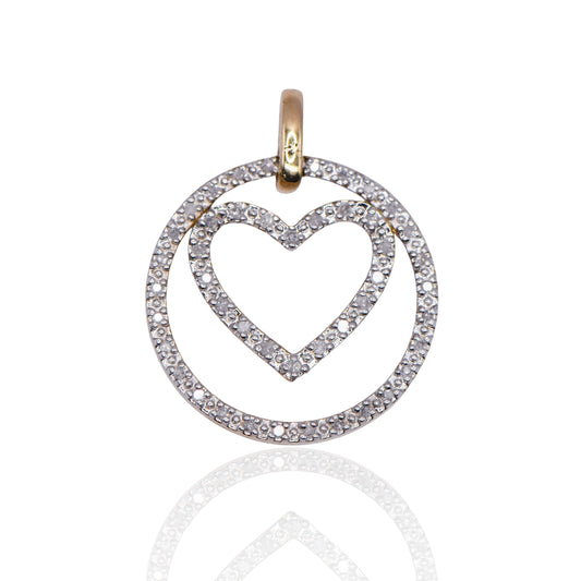 Diamond Heart In Circle 14K Yellow  Gold