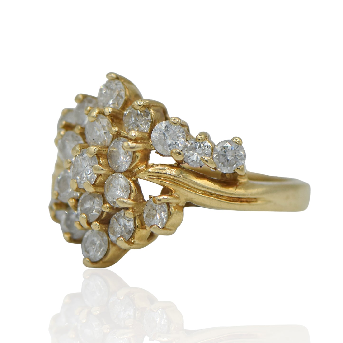 Flower Diamond Ring 1.68 cttw 14K Yellow Gold