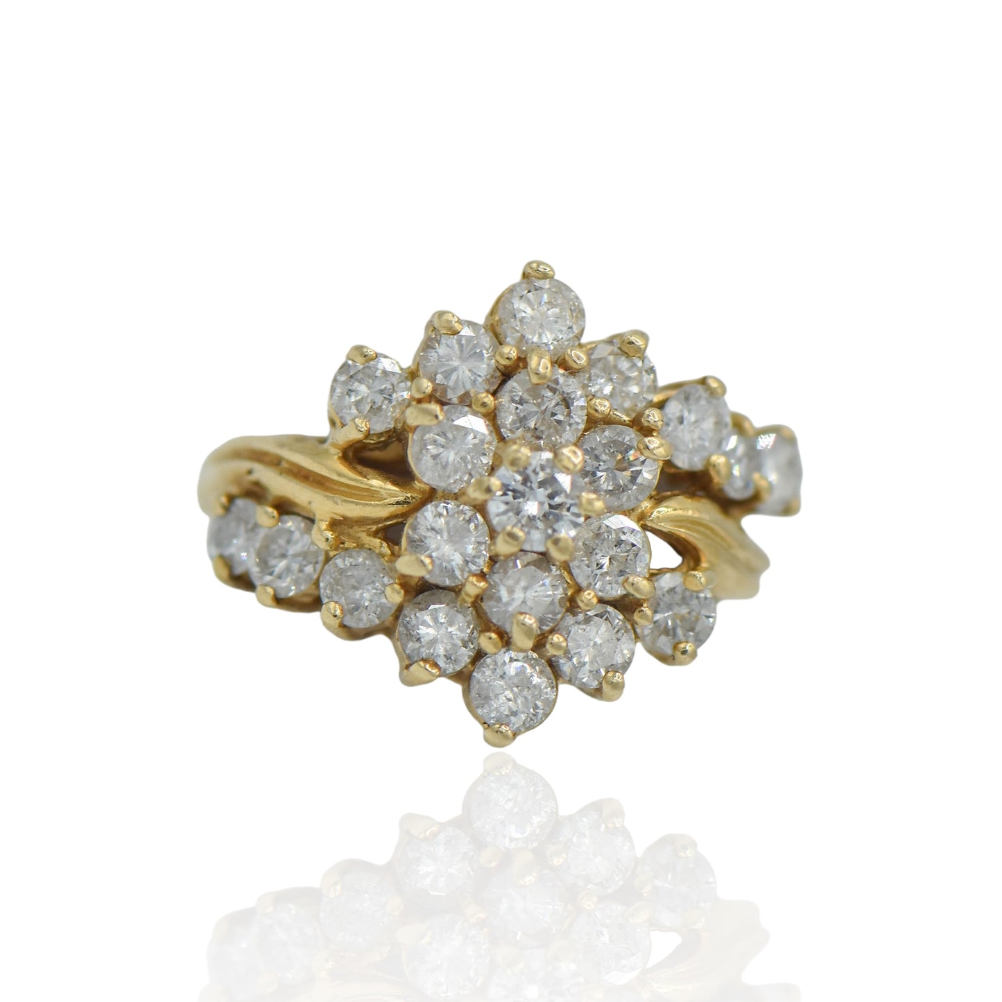 Flower Diamond Ring 1.68 cttw 14K Yellow Gold