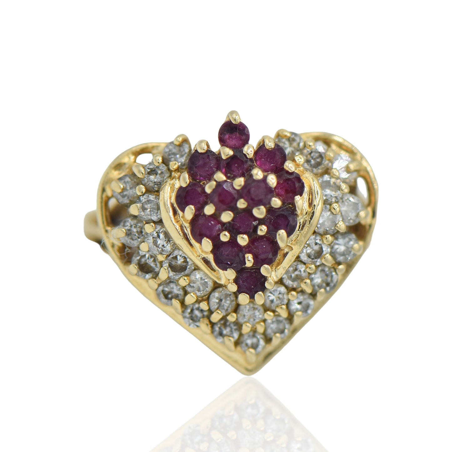 Heart Shape Ring Diamonds 1.12cttw and Rubies 0.882cttw 14K Yellow Gold