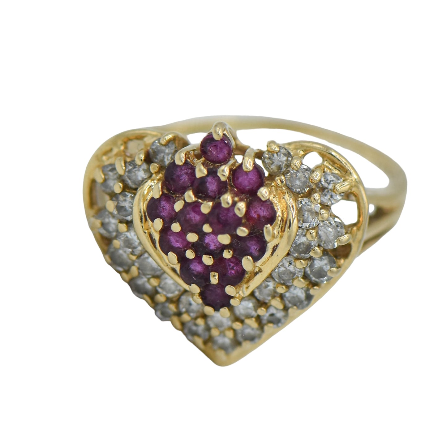 Heart Shape Ring Diamonds 1.12cttw and Rubies 0.882cttw 14K Yellow Gold