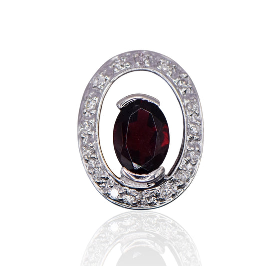 Diamonds and Center Oval Garnet 14K White Gold