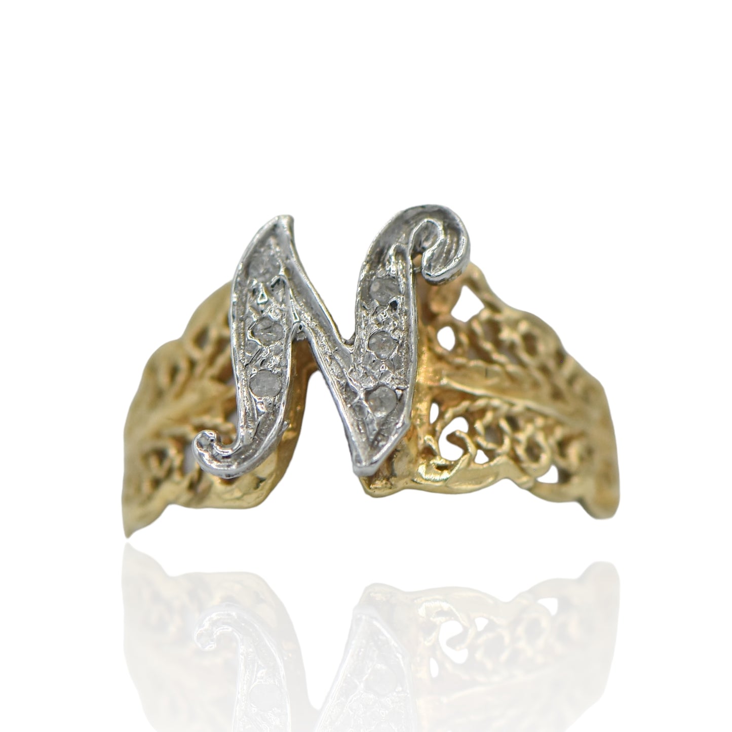 Double Color N Ring 14K with 6 Diamonds