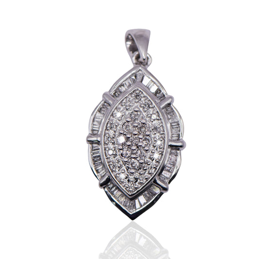 Marquee 3 Tier Round and Baguettes Diamonds  14K White Gold