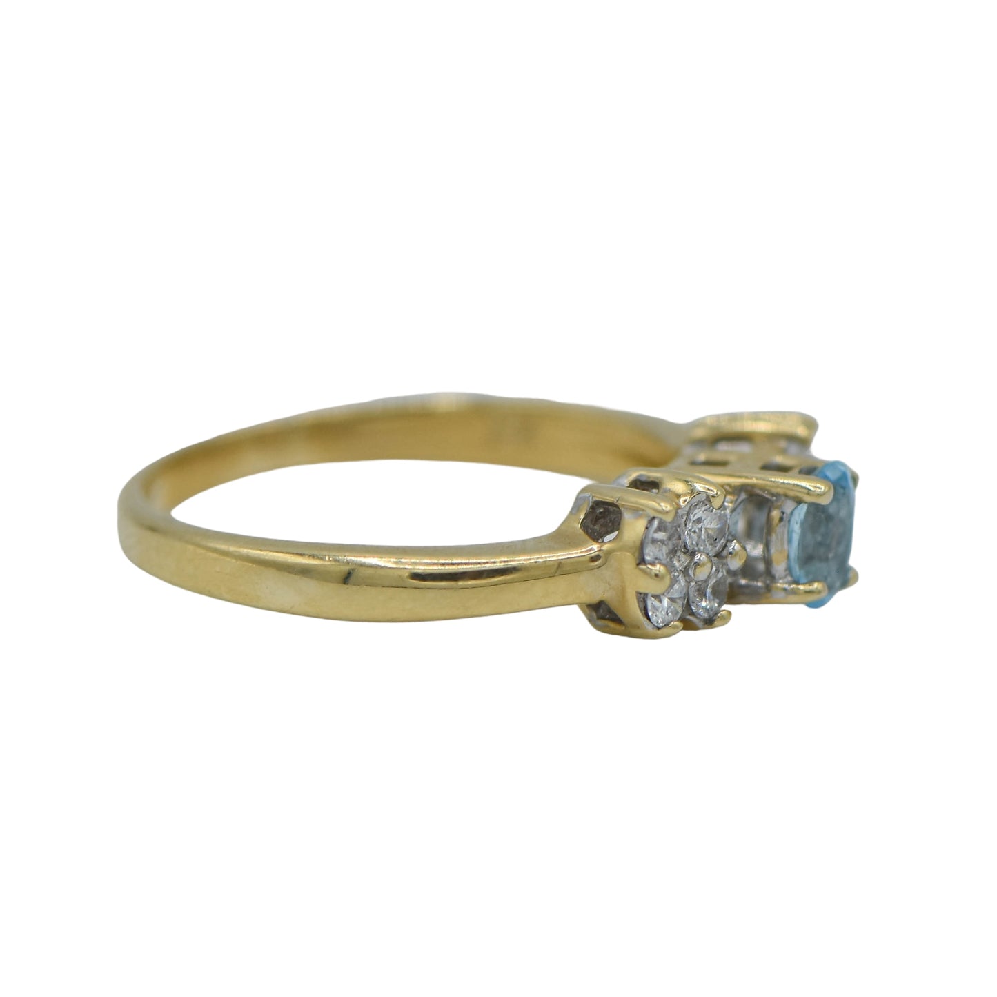 Yellow Gold 14K Ring with Blue Topaz and Cubic Zircons