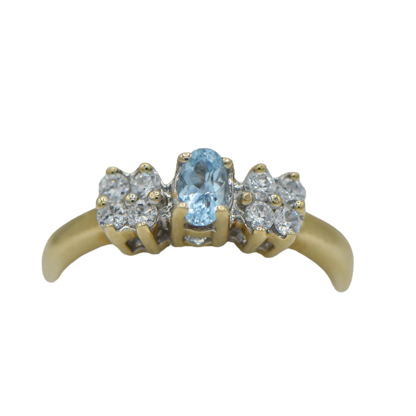 Yellow Gold 14K Ring with Blue Topaz and Cubic Zircons