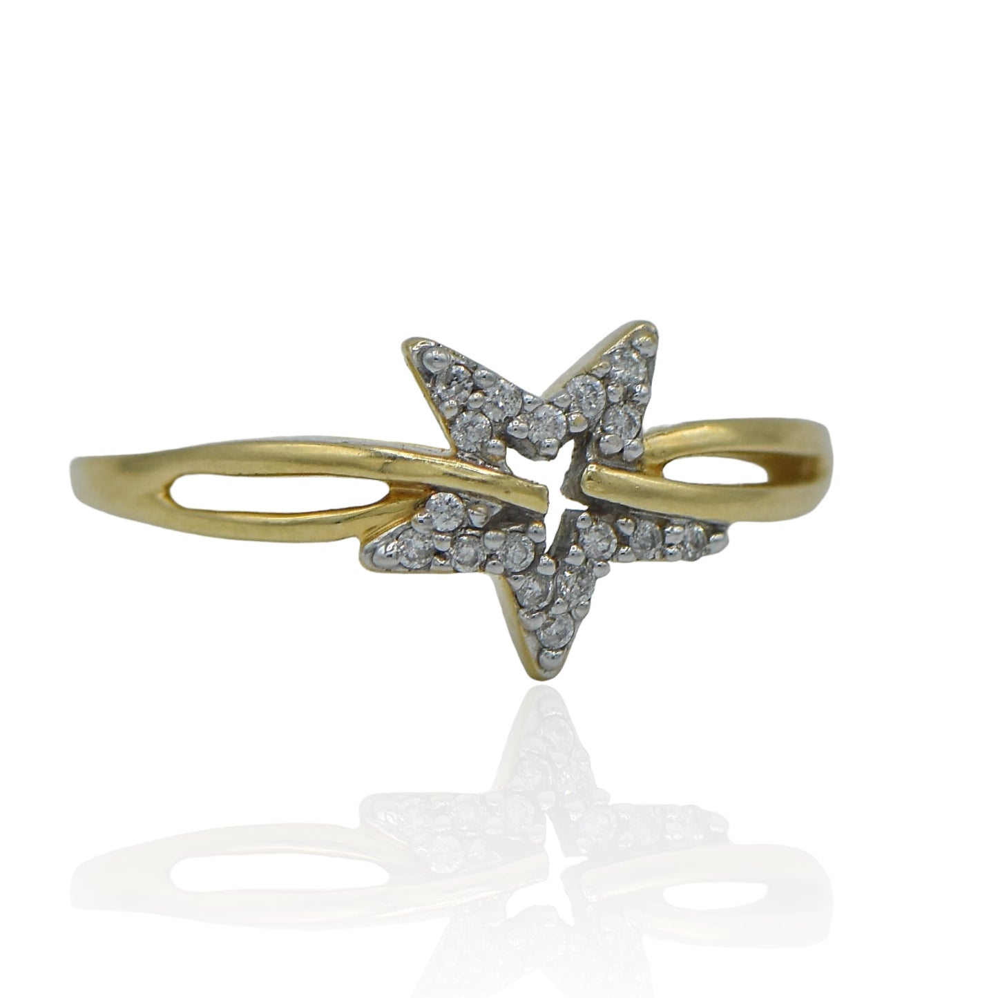 Diamonds Ring 0.12cttw with Star 14K Yellow Gold