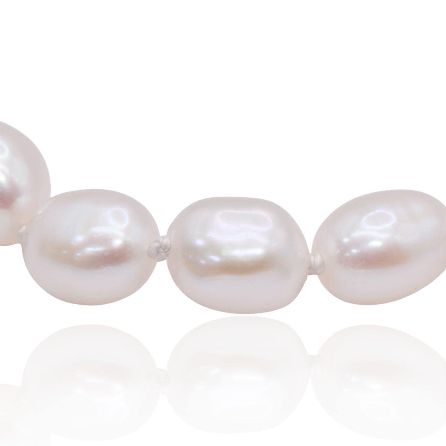 Oblong Pearl Strung Bracelet with 14K Yellow Gold Pearl Bead Clasp 7in