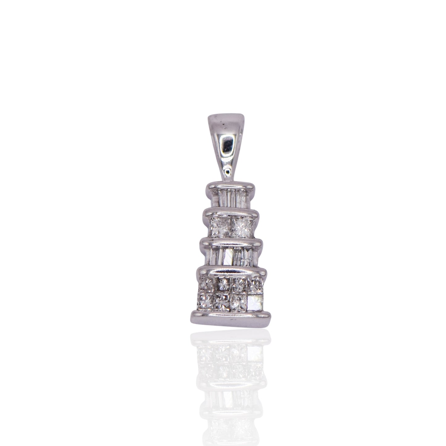 Four Rows Diamond Tower 14K White Gold