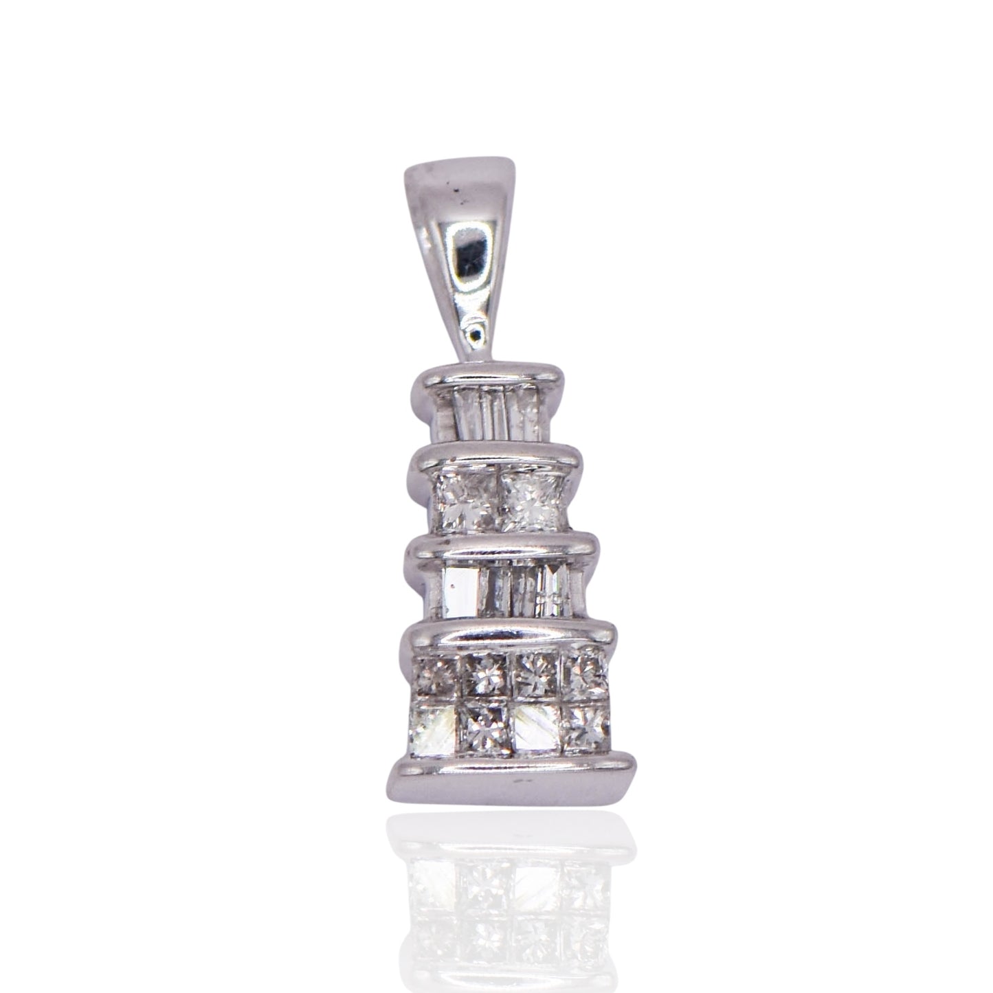 Four Rows Diamond Tower 14K White Gold