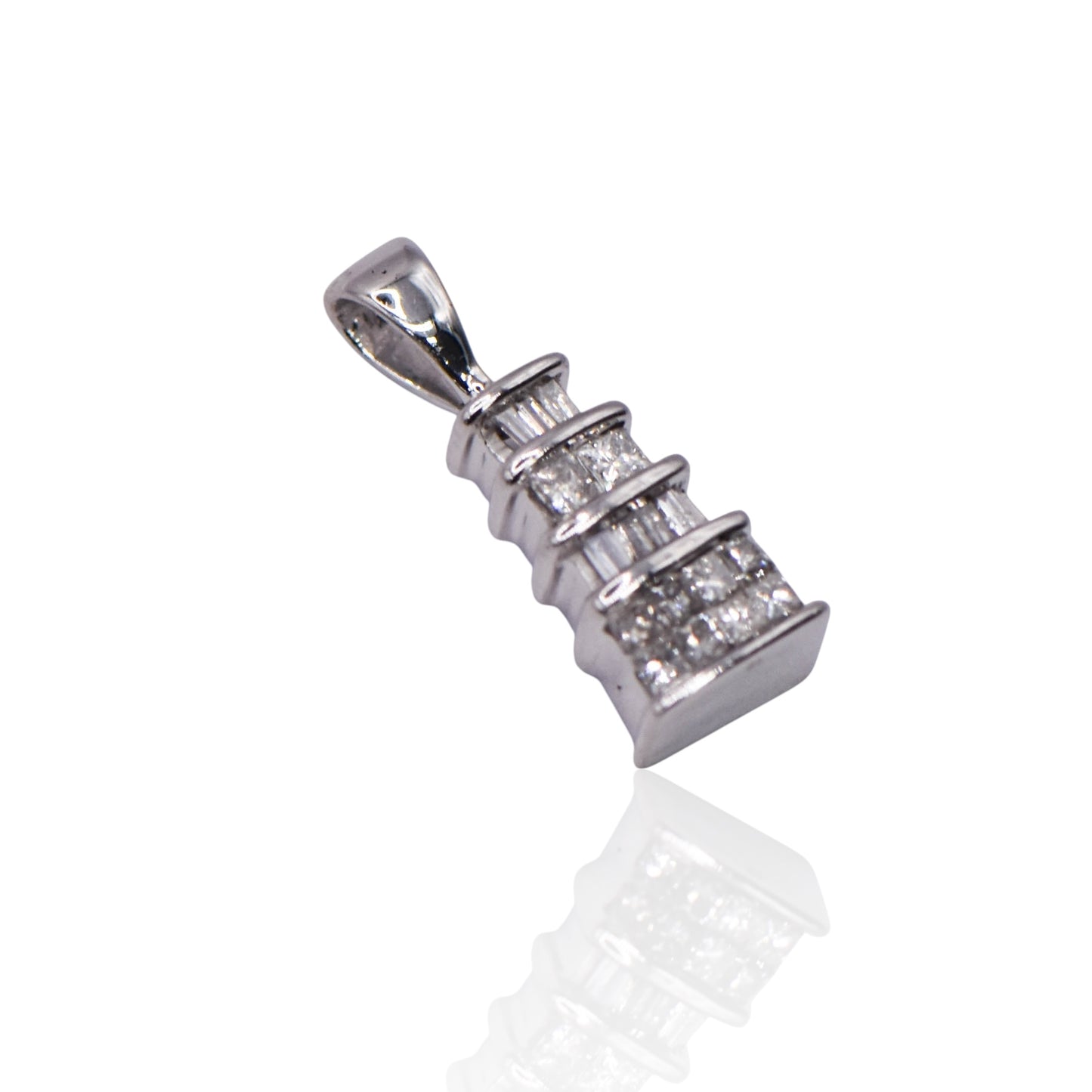 Four Rows Diamond Tower 14K White Gold