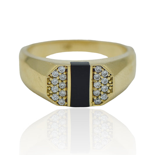 Yellow Gold Vintage Ring 14K With Onyx and Cubic Zircons