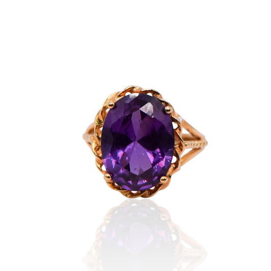 Vintage Oval Purple CZ Gold Plated Sterling Silver Ring