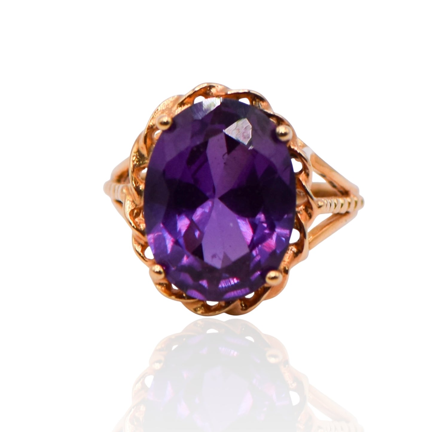 Vintage Oval Purple CZ Gold Plated Sterling Silver Ring