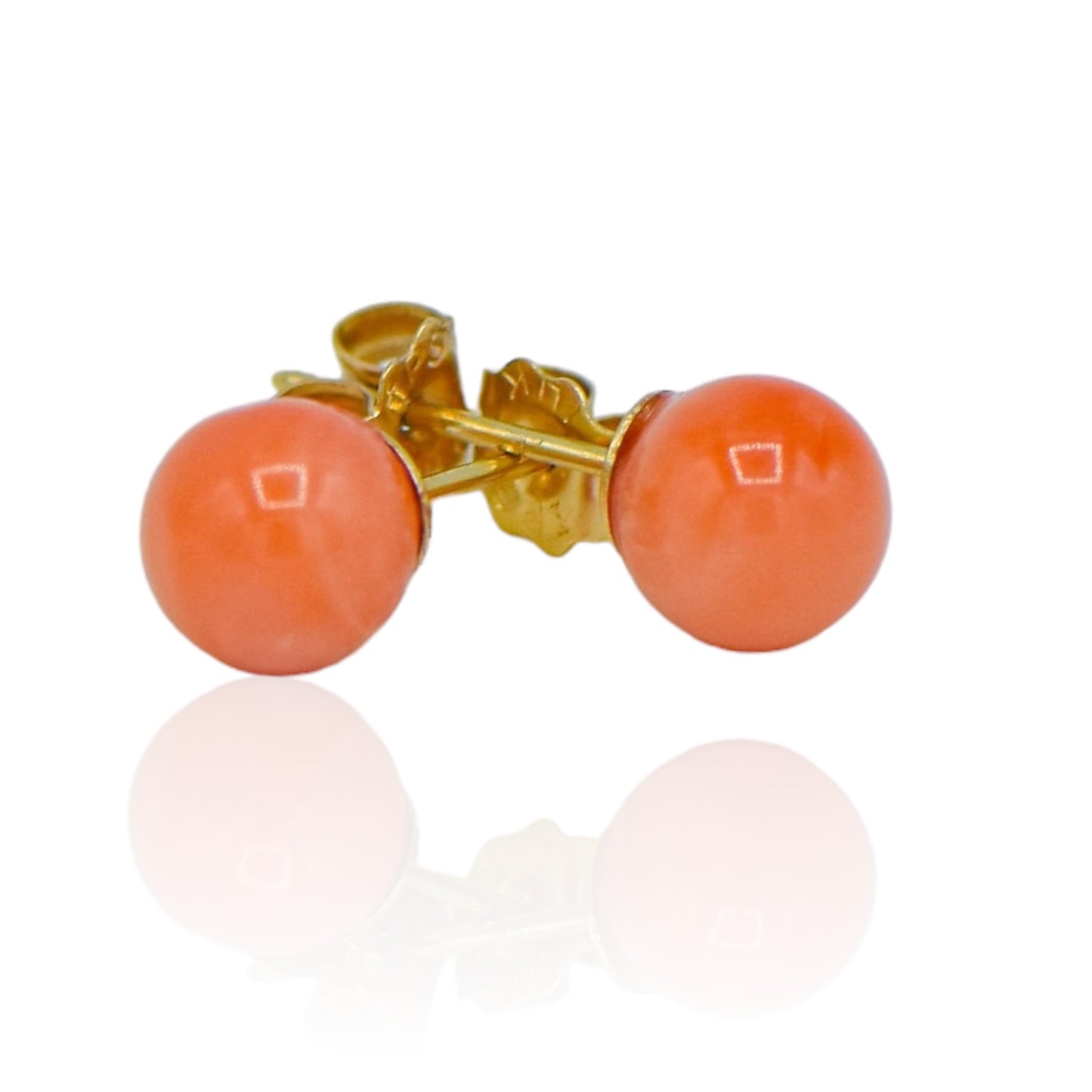 Coral Pearl Stud Earrings 14K Yellow Gold