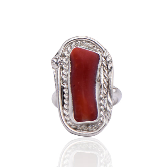 Vintage Red Coral Navajo Sterling Silver Ring