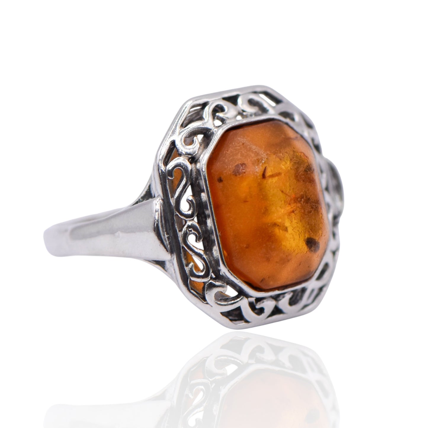 Vintage Amber Gemstone Sterling Silver Ring