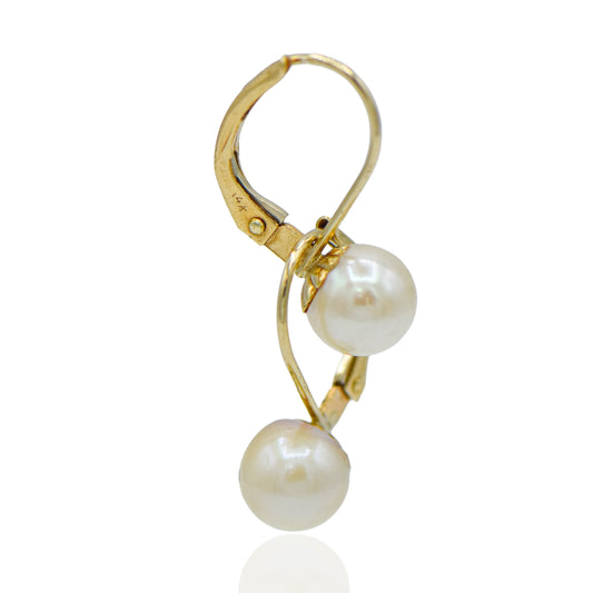 Pearl Bridal Lever Back Dangle Earrings 14K Yellow Gold