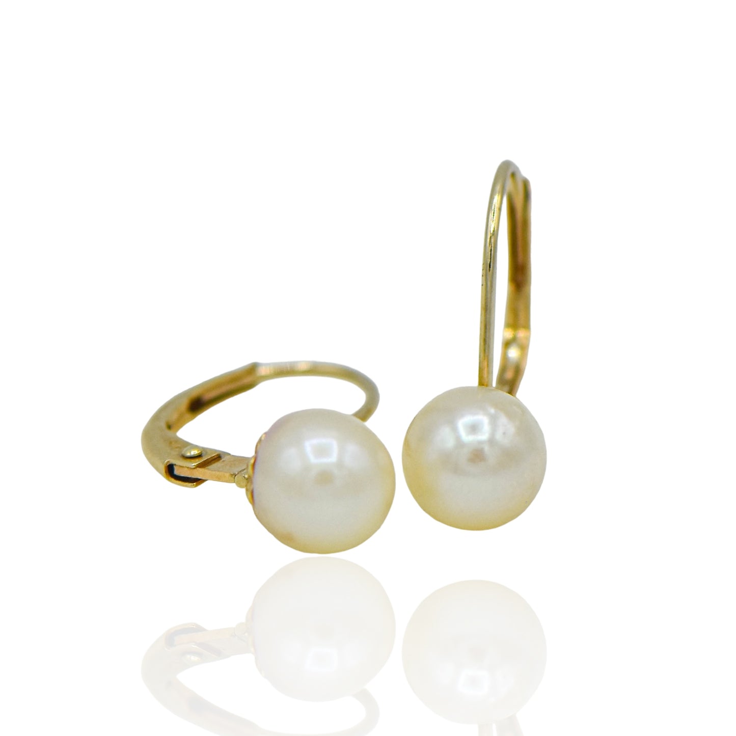 Pearl Bridal Lever Back Dangle Earrings 14K Yellow Gold