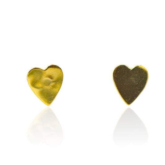 Dainty thin flat heart Stud Earrings 14K Yellow Gold