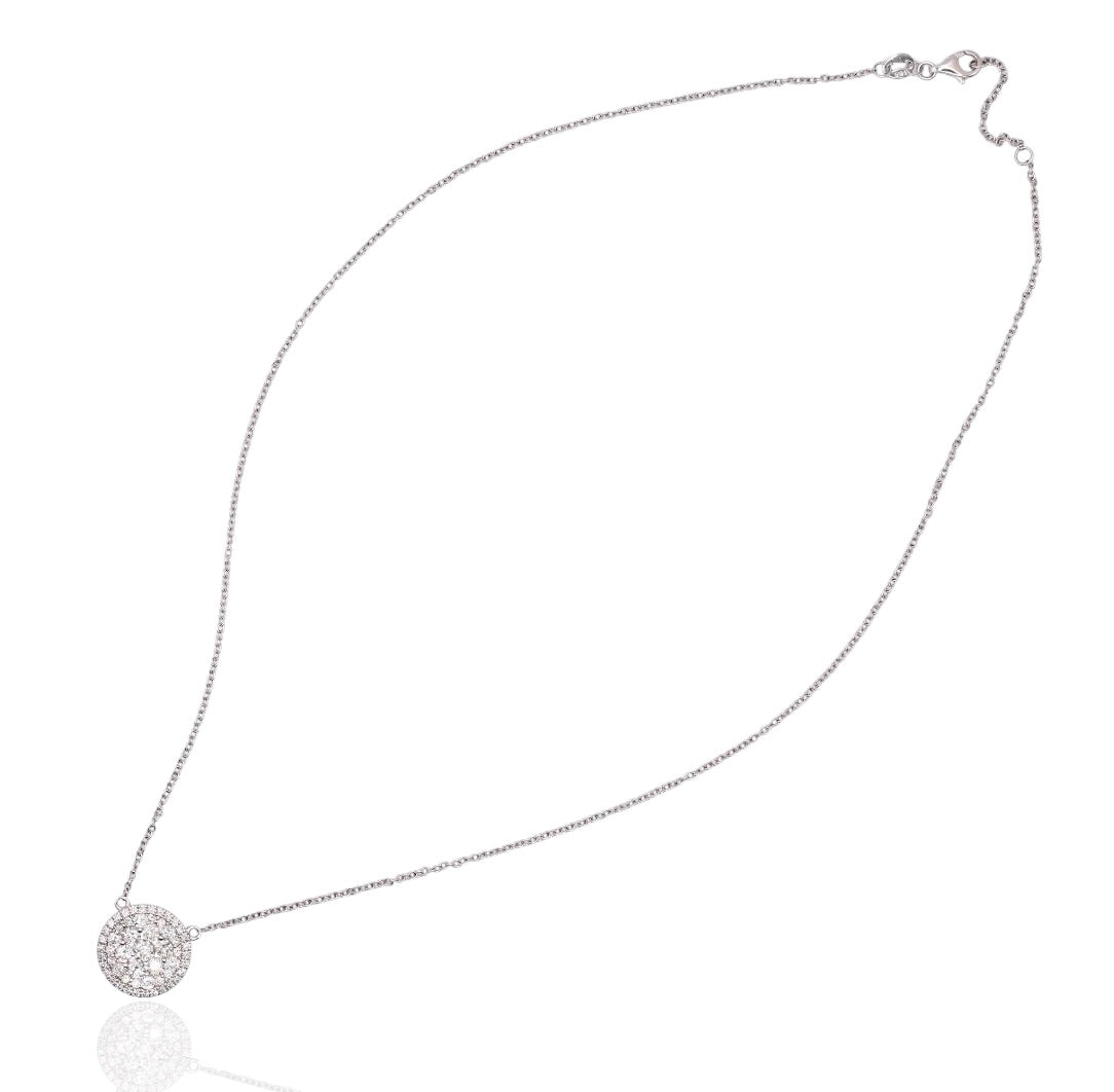 Round Cluster Diamond Necklace 14K White Gold with Cable Chain 18in 1.14cttw