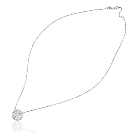Round Cluster Diamond Necklace 14K White Gold with Cable Chain 18in 1.14cttw