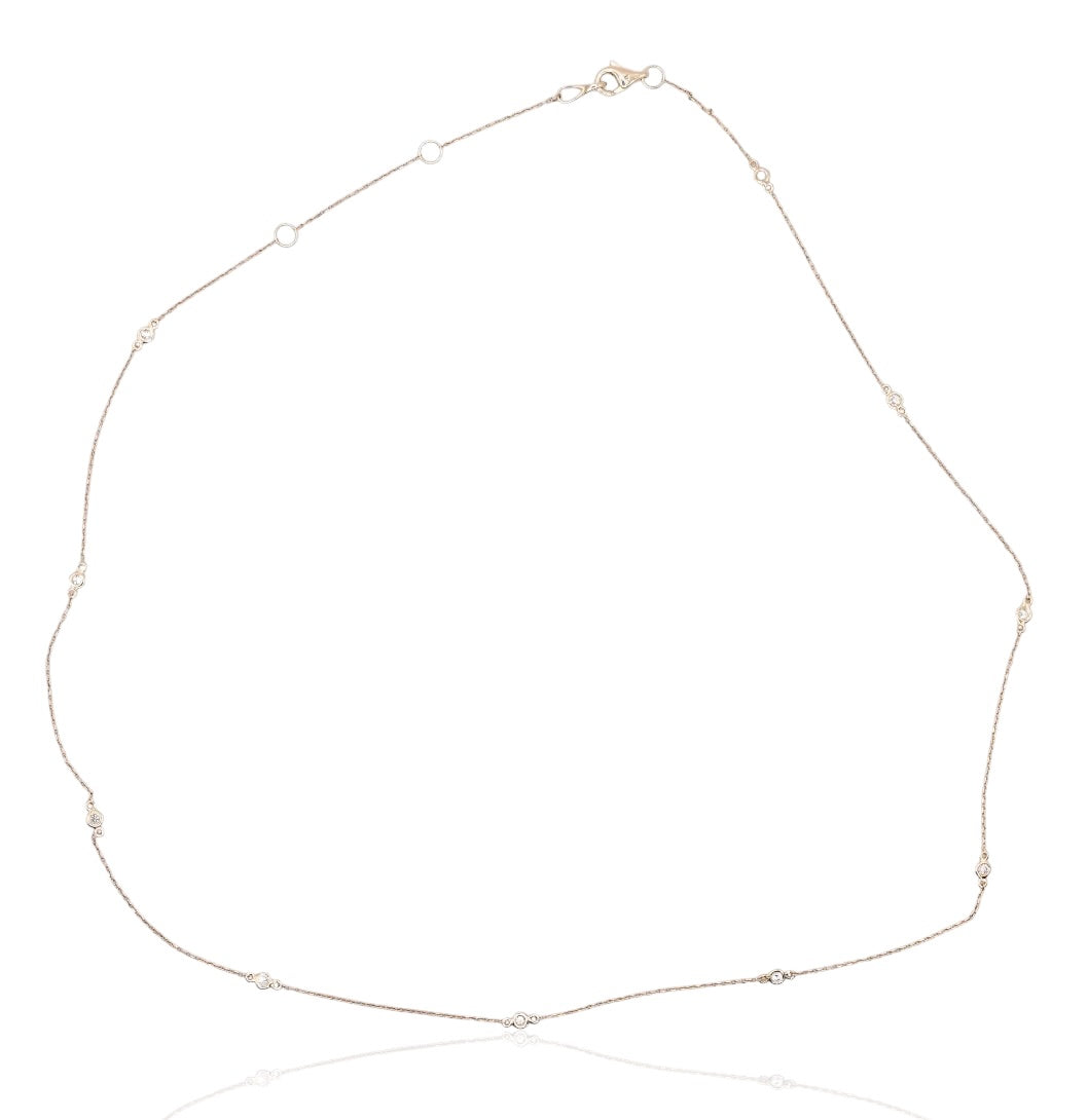 Bezel Station Diamond Chain Necklace 14K Yellow Gold Adjustable Chain 16in, 17in, and 18in 0.21cttw