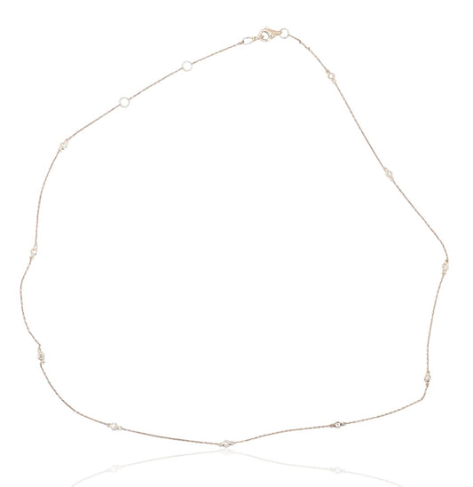 Bezel Station Diamond Chain Necklace 14K Yellow Gold Adjustable Chain 16in, 17in, and 18in 0.21cttw