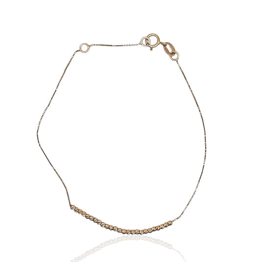 Diamond Cut Bead Bracelet with Box Chain 14K Yellow Gold Adjustable 6.5in and 7.5in
