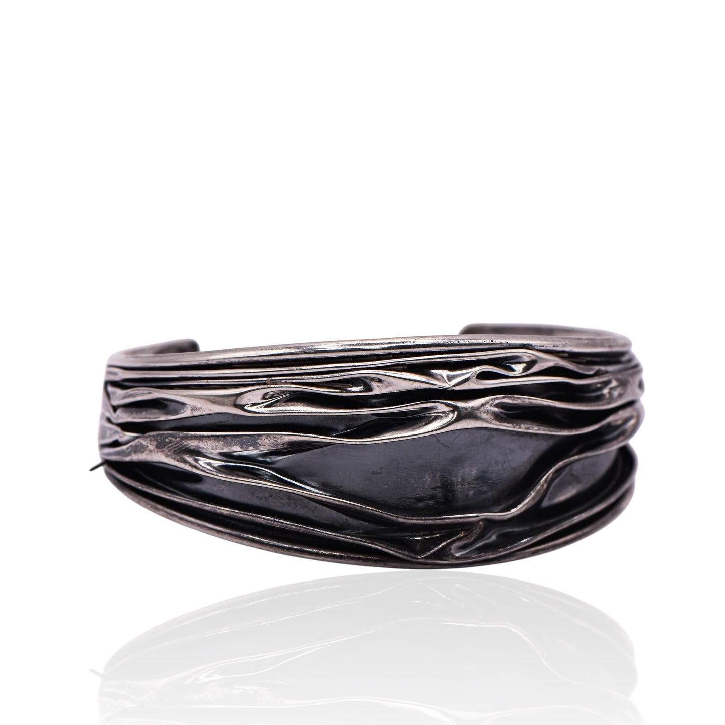 Vintage Wrinkled Cuff Sterling Silver Bracelet