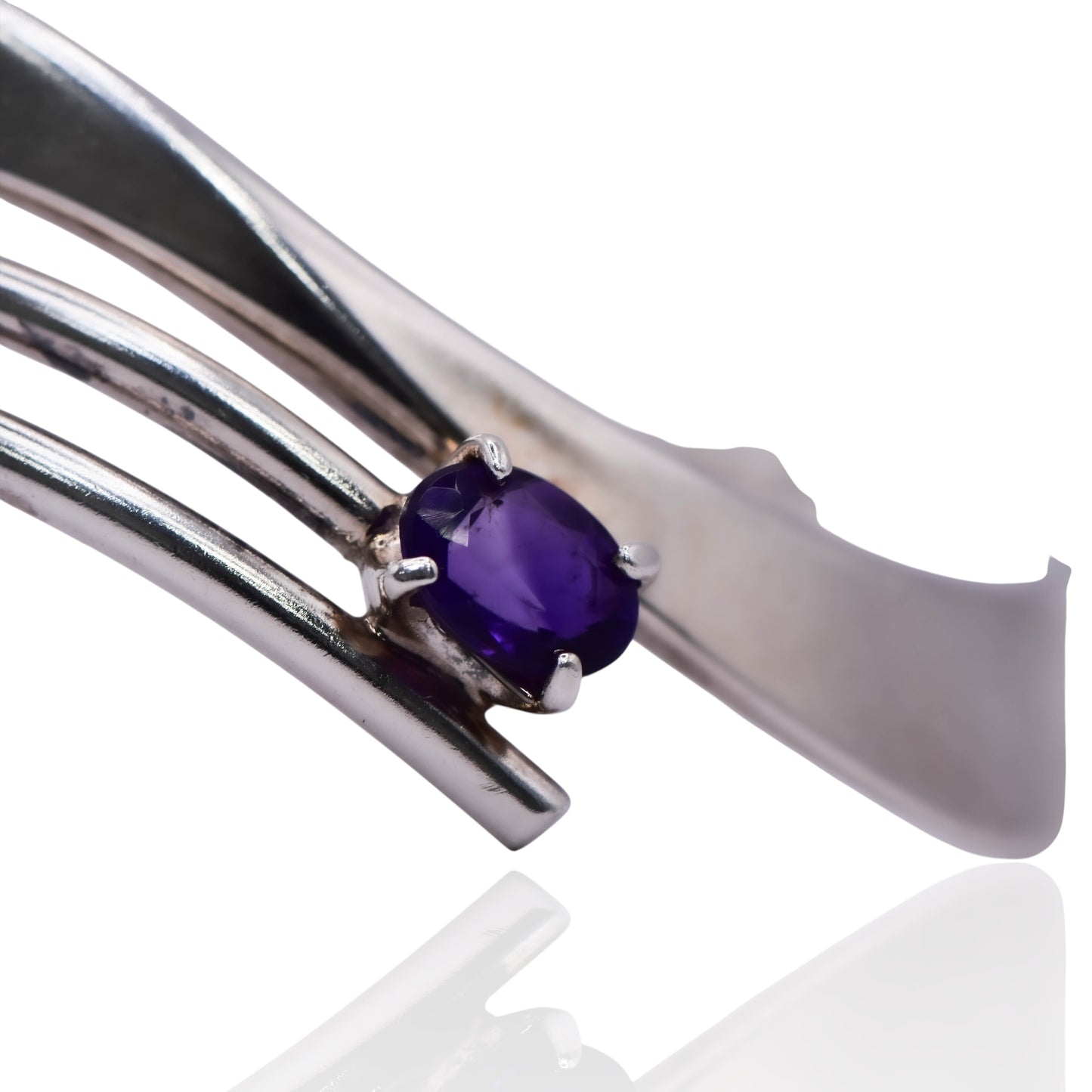 Vintage Wave With Amethyst CZ Cuff Sterling Silver Bracelet