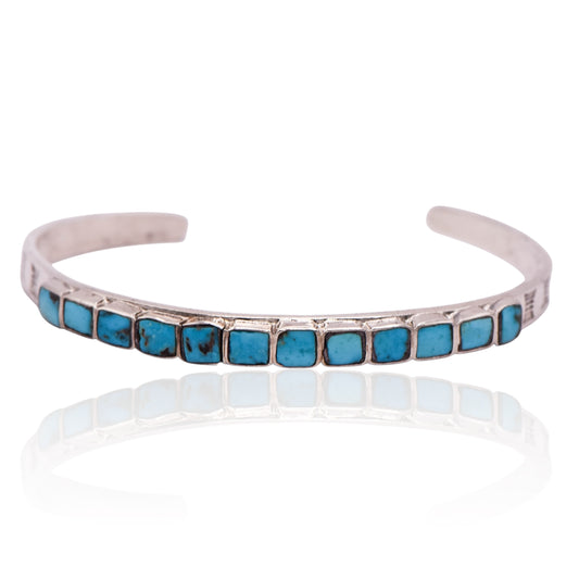 Vintage Square Blue Turquoise Cuff Sterling Silver Bracelet