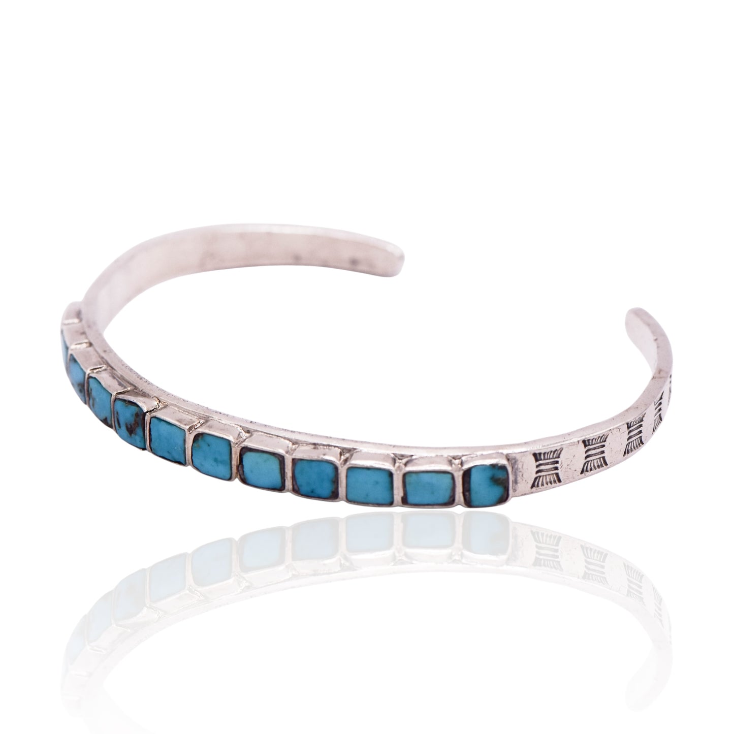 Vintage Square Blue Turquoise Cuff Sterling Silver Bracelet