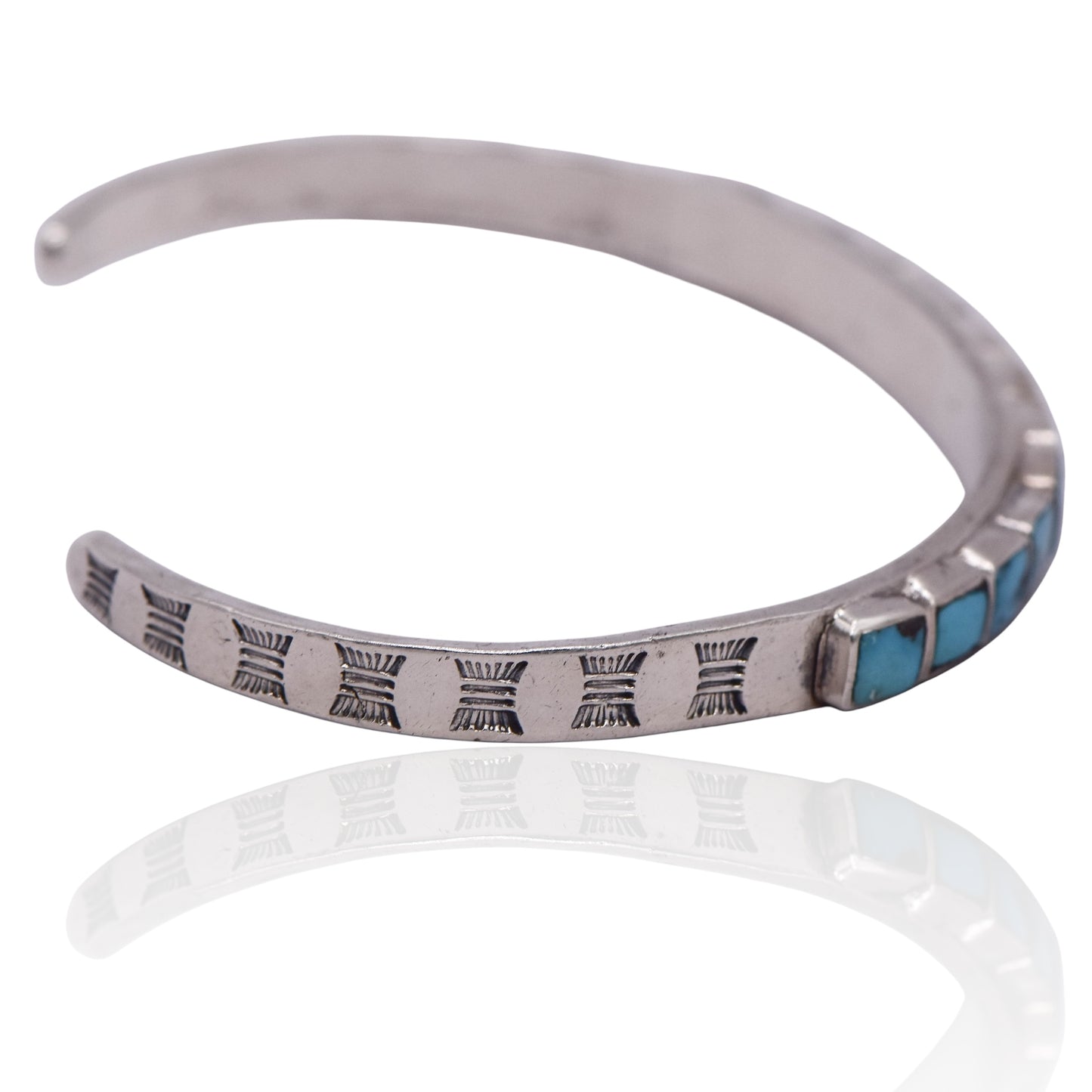 Vintage Square Blue Turquoise Cuff Sterling Silver Bracelet